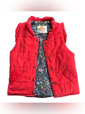 Mud Kingdom Girls Red Floral Kids Puffer Vest Size 150 Youth (10-12y approx)